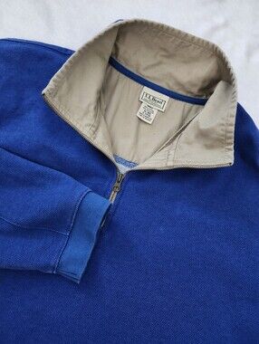 L. L. BEAN Men's Size XL Blue Quarter Zip Pullover Sweater Cotton Blend